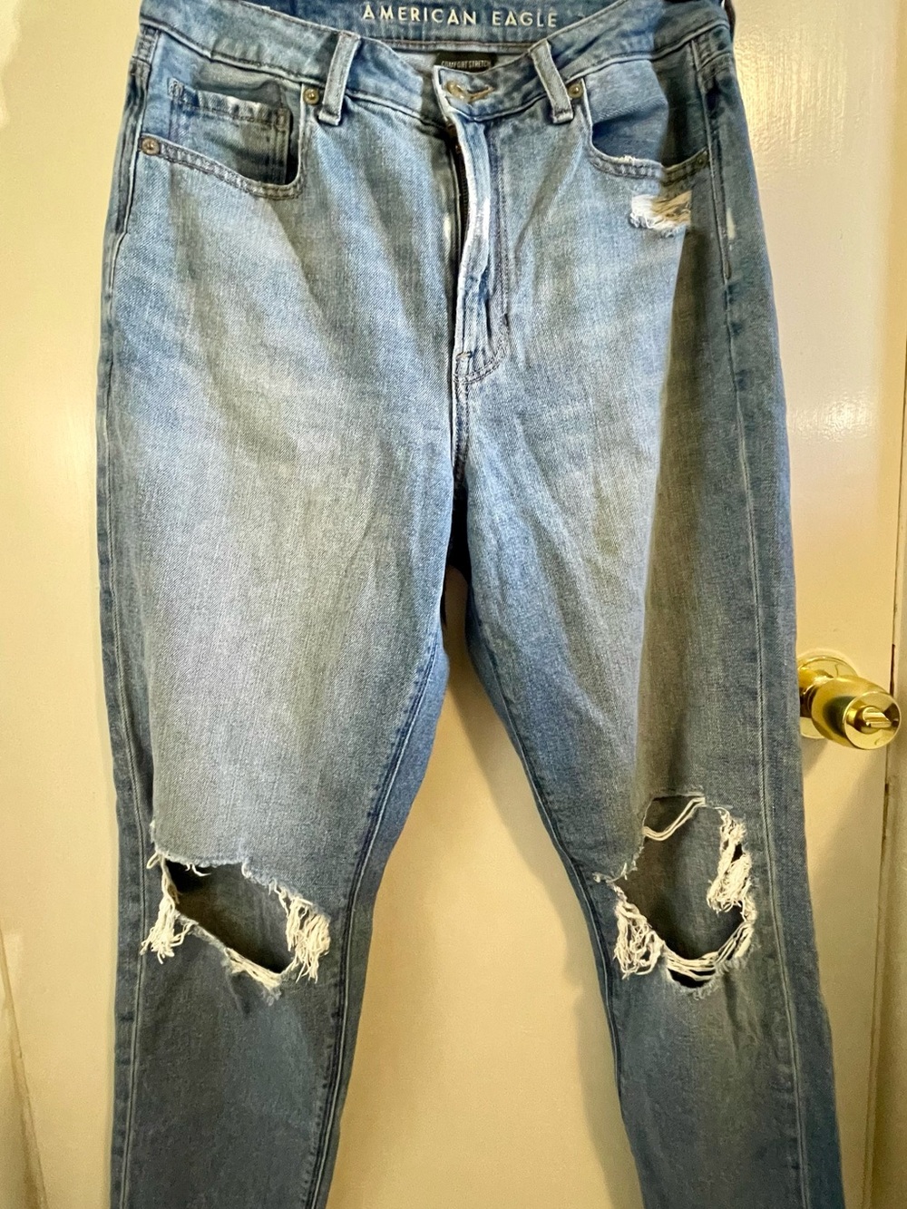 American Eagle Light Wash Distressed Ripped Mom Jeans